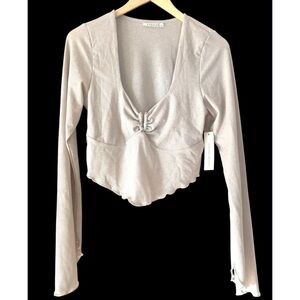 Steel V-Neck Blouse with Bell Sleeves NWT
